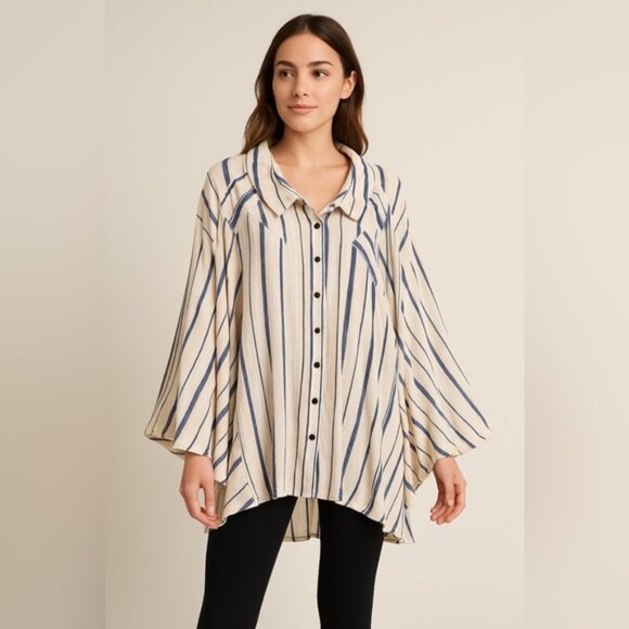 Free People Striped Oversized Button-Up Tunic – Size S - Picture 1 of 11